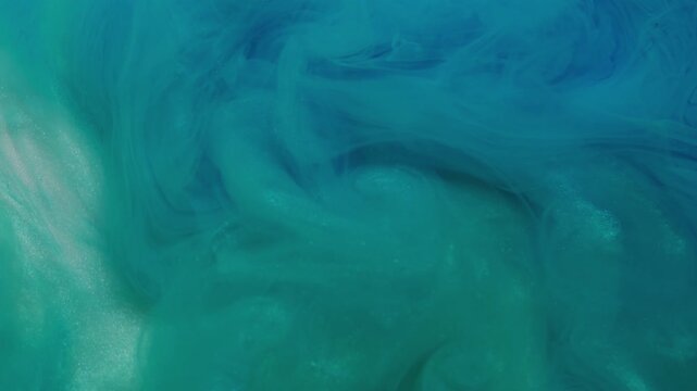Glitter blend. Mist wave. Blue underwater stream paint swirl mixing on white background. Color fantasy curl floating vapor defocused splash.