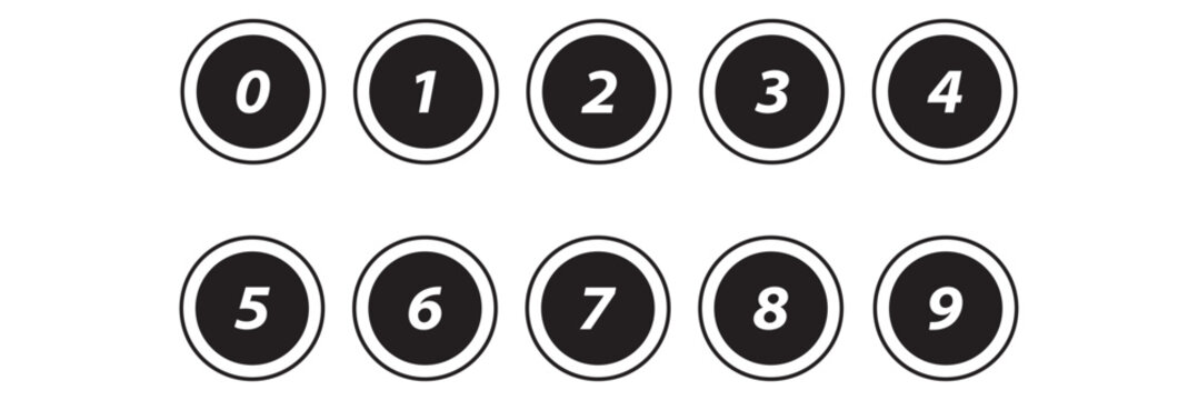 Set of minimalist outline numbers from zero to nine.number button circles.vector illustration