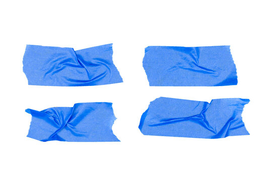 Blue wrinkled adhesive tape isolated on black with clipping path