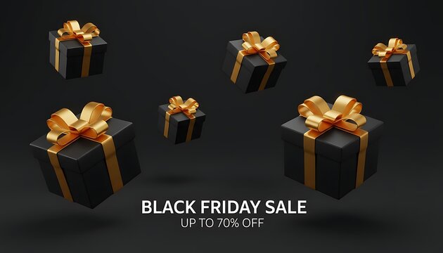 Golden gift box with flower bow for black friday sale promotion