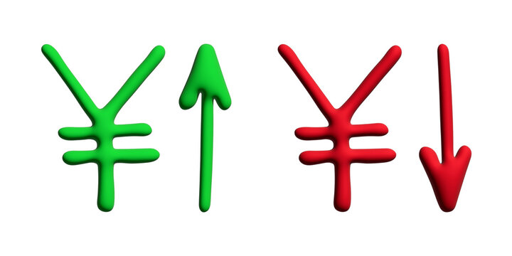 3d yen currency symbol Growth and fall profit with arrow up and down Element for design