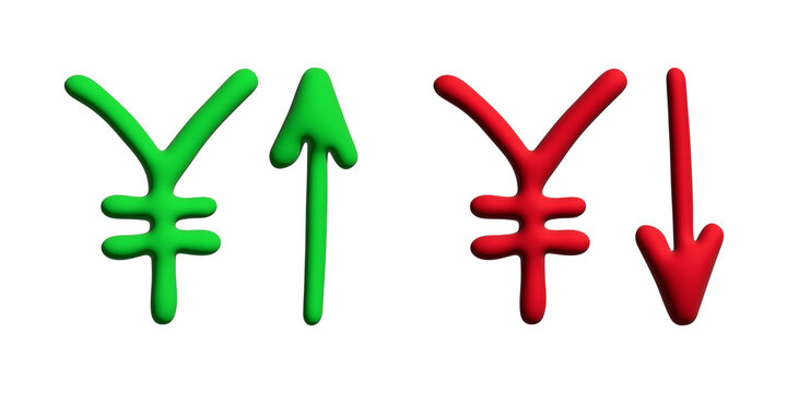 3d yen currency symbol Growth and fall profit with arrow up and down Element for design