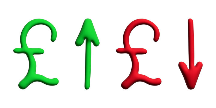 3d british pound currency symbol Growth and fall profit with arrow up and down Element for design