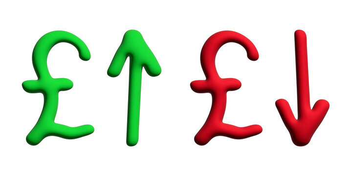 3d british pound currency symbol Growth and fall profit with arrow up and down Element for design