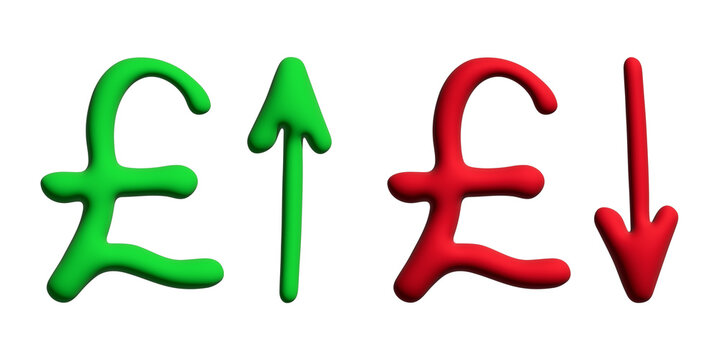 3d british pound currency symbol Growth and fall profit with arrow up and down Element for design
