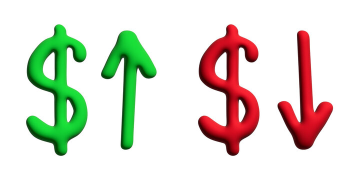 3d dollar currency symbol Growth and fall profit with arrow up and down Element for design