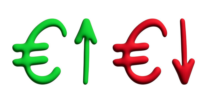 3d euro currency symbol Growth and fall profit with arrow up and down Element for design