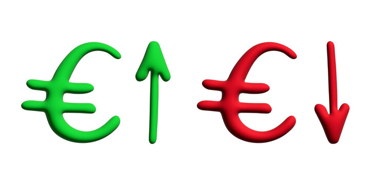 3d euro currency symbol Growth and fall profit with arrow up and down Element for design