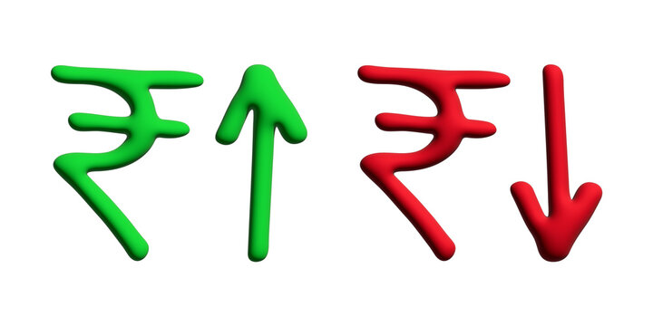 3d rupee currency symbol Growth and fall profit with arrow up and down Element for design