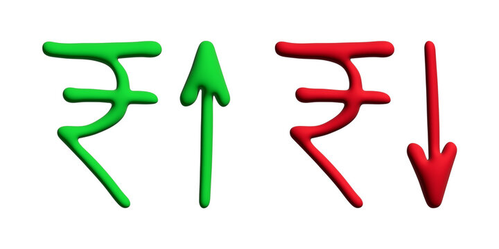 3d rupee currency symbol Growth and fall profit with arrow up and down Element for design