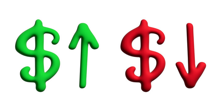 3d dollar currency symbol Growth and fall profit with arrow up and down Element for design