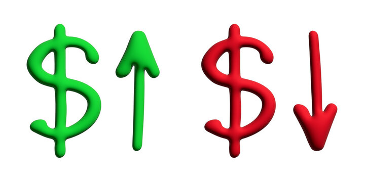 3d dollar currency symbol Growth and fall profit with arrow up and down Element for design