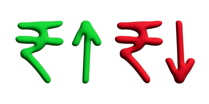 3d rupee currency symbol Growth and fall profit with arrow up and down Element for design