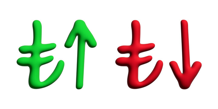 3d turkish lira currency symbol Growth and fall profit with arrow up and down Element for design
