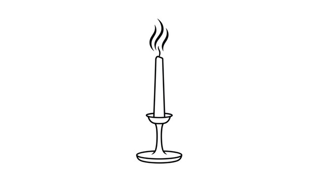 Elegant black and white line art of a single burning candle on a classic candlestick holder symbolizes light and peace.