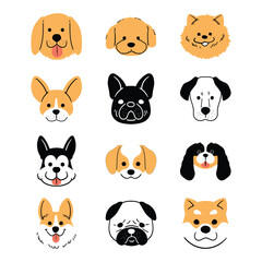 Fototapeta premium Cute Dog Faces and Breeds Cartoon Illustration Collection