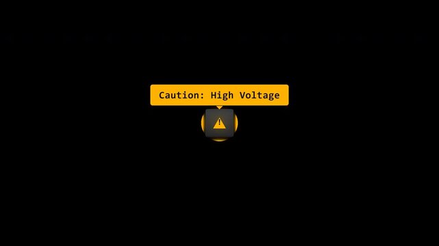 Industrial warning button with electric shock shake animation and a yellow caution tooltip that pops up above, signaling high voltage hazard.