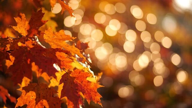 Autumn leaves background with warm bokeh light