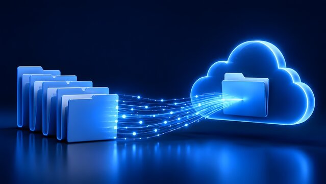 High speed data migration streaming digital files from local folders into secure cloud storage server