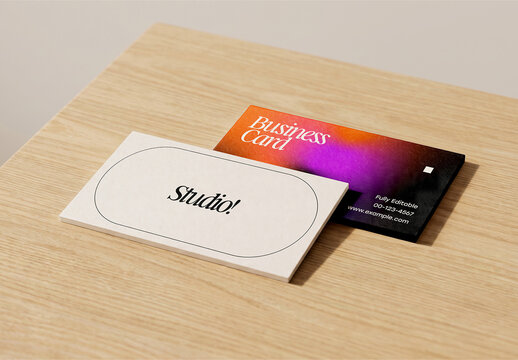 Business Cards Mockup on Wood Table