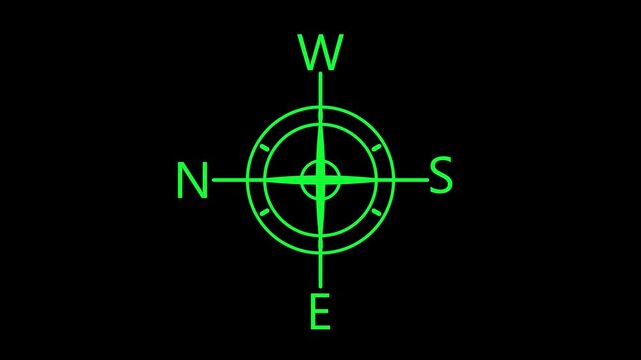 Minimalist animated compass rose with directional arrows on dark background