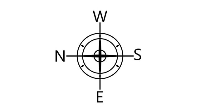 Minimalist compass with cardinal directions and decorative crosshair isolated on white background
