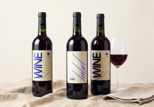 Three Wine Bottles Mockup