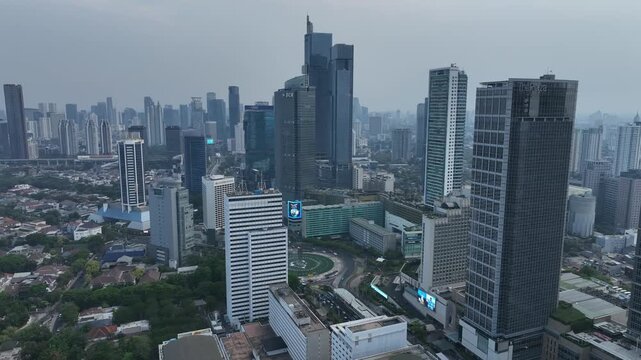 Aerial view of city skyline of Jakarta downtown, Indoensia