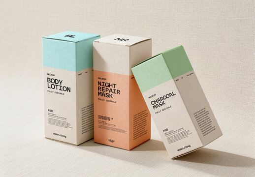 Cosmetic Box Set on Linen Mockup