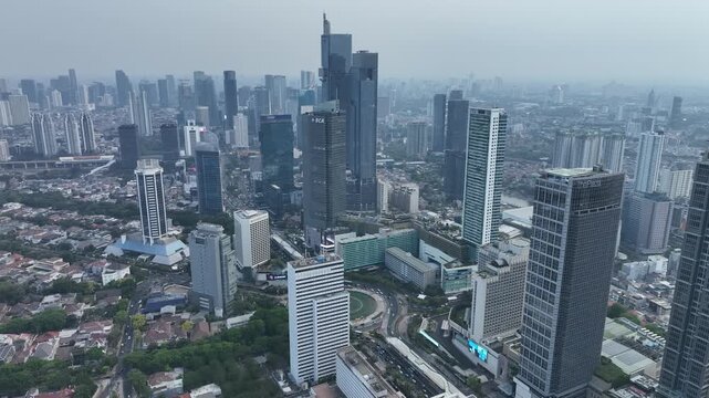 Aerial view of city skyline of Jakarta downtown, Indoensia