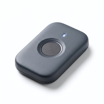 Digital security token with fingerprint scanner for secure authentication, presented on a clean white background for a modern tech aesthetic