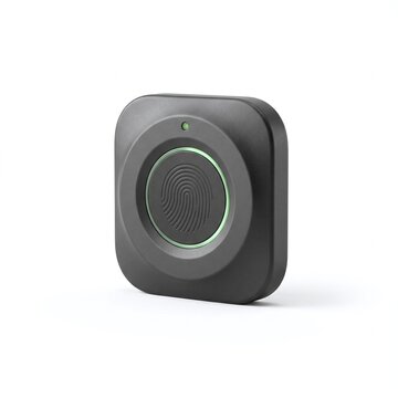 Biometric fingerprint security token reader with green indicator light isolated on white background