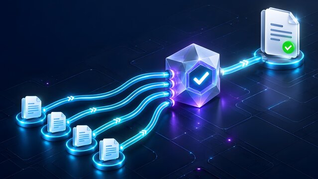 Digital file verification process routing multiple electronic documents into central compliance node for automated approval