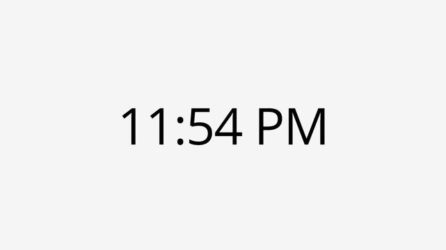Minimalist time display animating between 11.50 PM to 12 AM