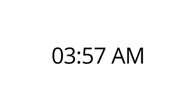Minimalist time display animating between 12 AM to 12 PM