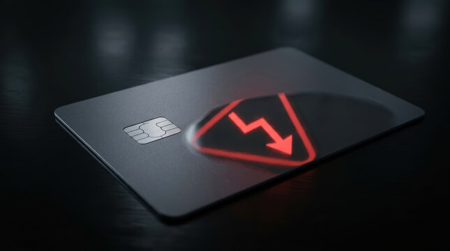 Financial card red decline symbol dark credit card showing transaction decline report