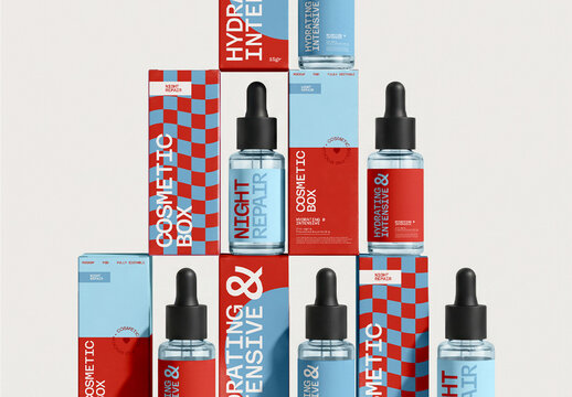 Cosmetic Box and Dropper Bottle Set Mockup