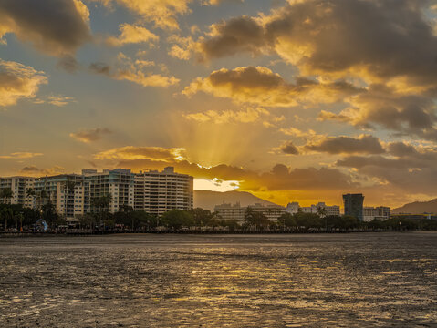 Cairns City View At Sunset