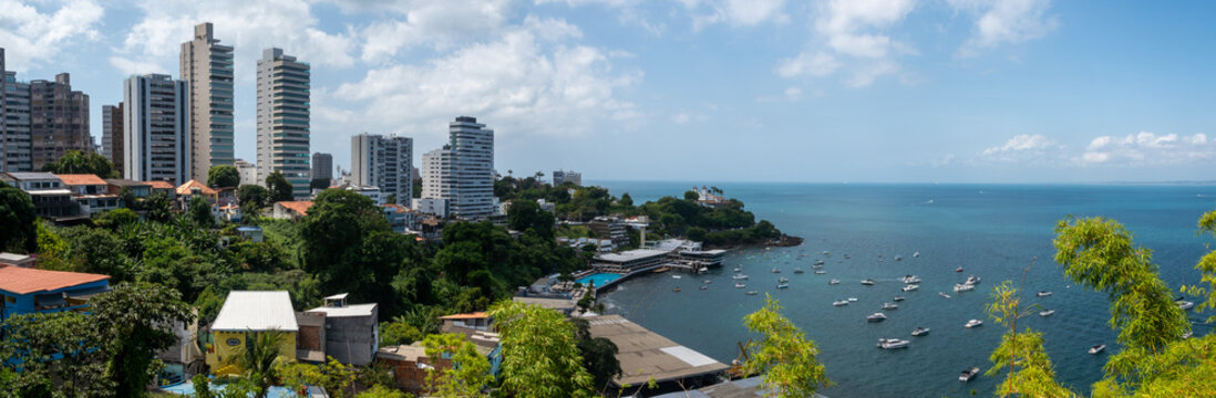 All Saints' Bay in Salvador, featuring calm waters, tropical light, and a historic setting that highlights the coastal beauty, Bahian culture, and striking landscape of the Brazilian coast.