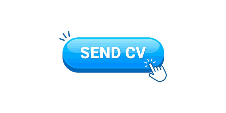 Blue glossy send cv button with clicking hand cursor for job application process.