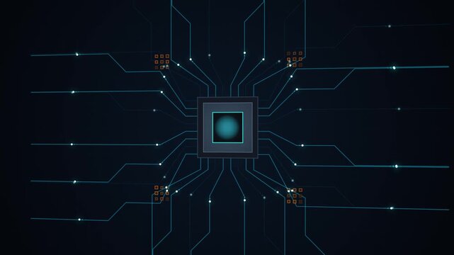 Glowing microchip processor and circuit board data flow loop