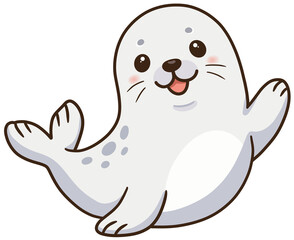Fototapeta premium Cute little baby seal cartoon illustration waving hand isolated