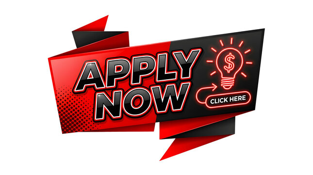 Bold apply now banner with money lightbulb click here