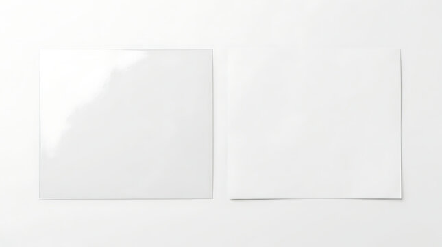 Two blank white square signs or cards displayed side by side on a clean white background, representing a clean slate or opportunity