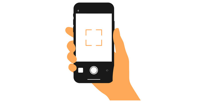 Person holding black smartphone for taking pictures with camera interface.