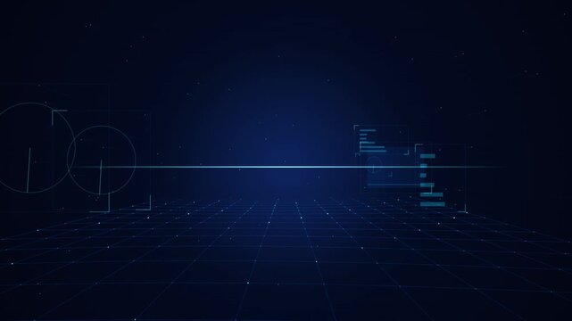 Futuristic HUD telemetry interface with cyber grid horizon loop