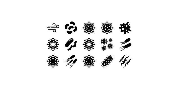 Viral pathogen and bacteria microbe icon collection for scientific research and health safety.