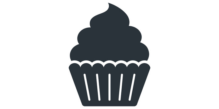 Dark grey cupcake icon with swirl frosting for bakery and dessert design.