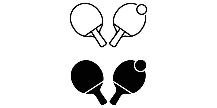 Table tennis paddle and ball icons in outline and filled styles for sports competition.