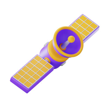 3D Illustration Space Satellite Communication Station Solar Panel Icon, 3D Space Exploration Illustration